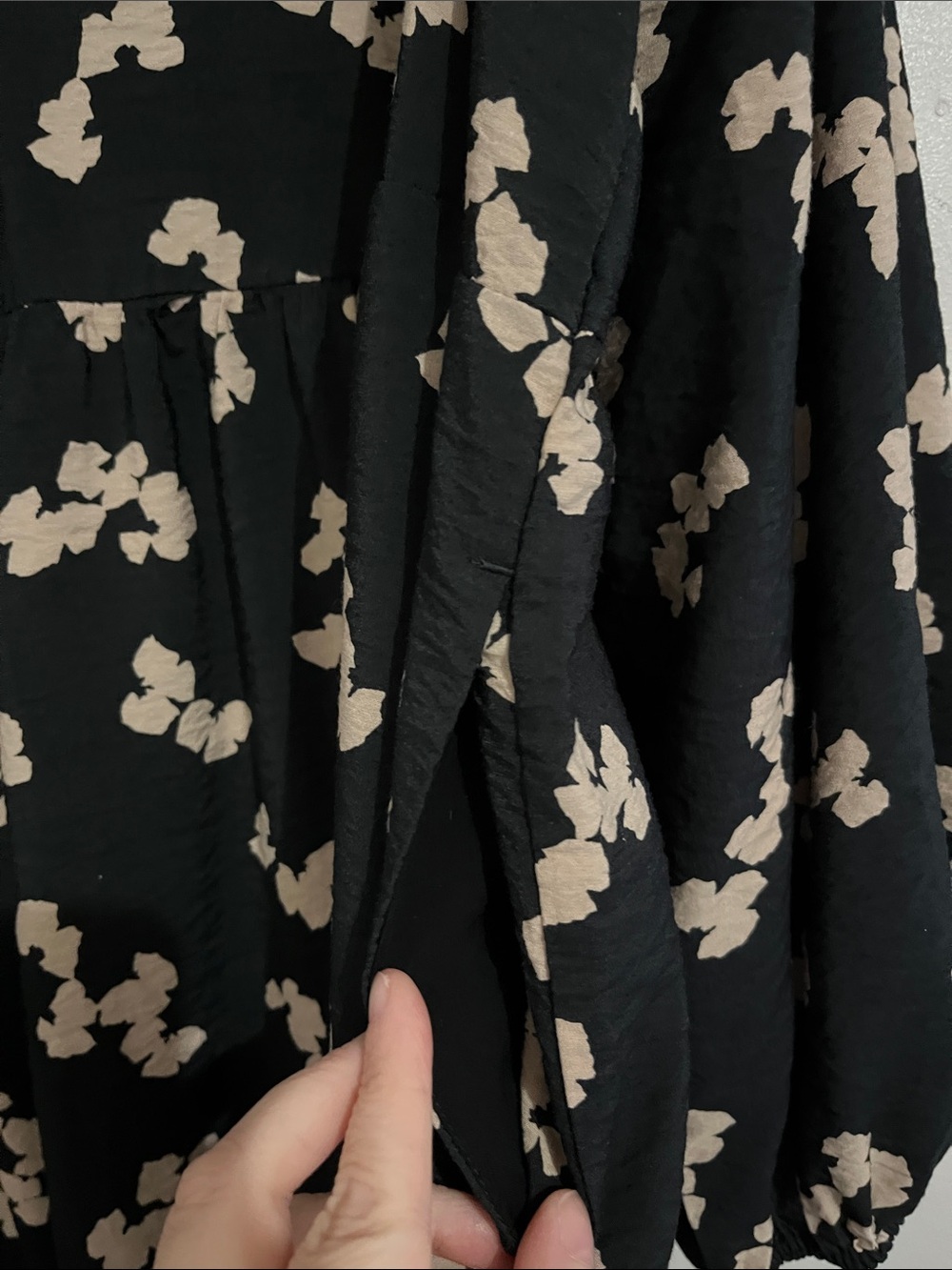 a new day Black Dress with Cream Print women’s xl high pockets long sleeve - Picture 6 of 8